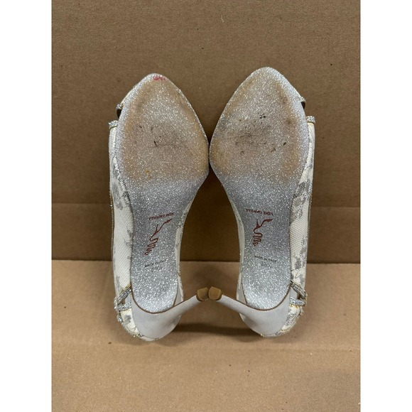 Rene Caovilla Jeweled Cinderella Open Toe Leather Pumps White Womens Size 39.5 - Picture 4 of 16
